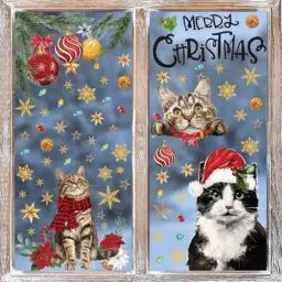 Produktbild: Horaldaily 100 PCS Weihnachten Fenster Aufkleber, Weihnachtsglocke Kugel Ornamente Katzen Schnee für zu Hause Party Zubehör Schaufenster Glas Display Dekoration