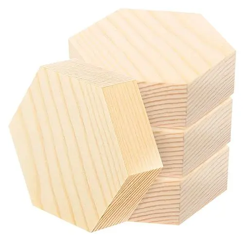 Produktbild: HORIALENCE 4 Stück Sechseckige Holzscheiben Unbehandeltem Kiefernholz für DIY Bastelprojekte Breit für Kreative Dekorationen und Malerei
