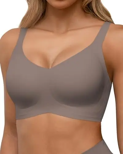 Produktbild: HORISUN Nahtlose BHS, vollständige Abdeckung, kabelloser Push-up-BH für Damen, Bequeme Bralettes mit V-Ausschnitt und Unterstützung (Grau XL)