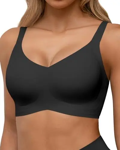 Produktbild: HORISUN Damen BH ohne Bügel, Comfy Bequemer Nahtloser Push-Up Bralette für Große Brüste mit Breiten Trägern Weicher Nahtlos Klassischer BHS für Damen (Schwarz L)