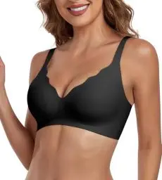 Produktbild: HORISUN Ohne Bügel BH für Damen, Nahtloser V-Ausschnitt Vollständiger BH mit Unterstützung Kein Bügel kabelloser Komfort T-Shirt-BH (Schwarz S)