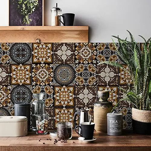 Produktbild: HORIWE Fliesenaufkleber Mosaik Wandfliese Aufkleber 24 Stück PVC Fliesensticker Fliesen Marokko Selbstklebende Tapete Wasserdicht Wandaufkleber für Küche,Schrank,Möbel,Tisch