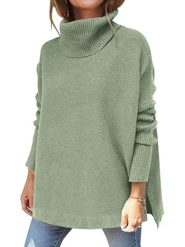 Produktbild: Hormtaer Pullover Damen Winter Rollkragenpullover Warm Oversized Strickpullover Rollkragen Stricken Pulli Grobstrickpullover Casual Lose Langarm Oberteile (Grün, XL)