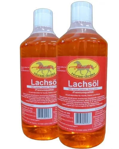 Produktbild: Horse-Direkt Lachsöl für Hunde, Katzen und Pferde, reines Fischöl, Barf Öl ohne Zusätze, reich an Omega-3, 6- und 9-Fettsäuren, natürliches Einzelfuttermittel, 2 x 1 Liter