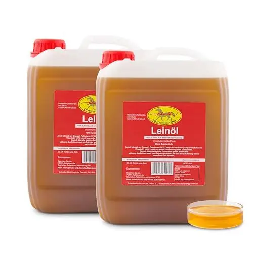 Produktbild: Horse-Direkt Leinöl Pferde 10L - 2 x 5L für Hunde & Katzen im Kanister - Leinsamenöl Kaltgepresst Zum Barfen Fürs Tier - Natürlicher Futterzusatz
