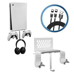 Produktbild: Hosanwell PS5 Wandhalterung - Halterung Wand für PS5 Konsole mit Controller Halter und Kopfhörerhalter - Massives Metall PS5 Zubehör - Platzsparend Weiß