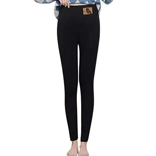 Produktbild: Hose Damen Elegant Lässige, einfarbige Leggings für Damen, elastisch, mit hoher Taille, Thermo-Caprihose, Trainingshose, Thermodruckhose Stoff Damen Hosen (Black, XL)