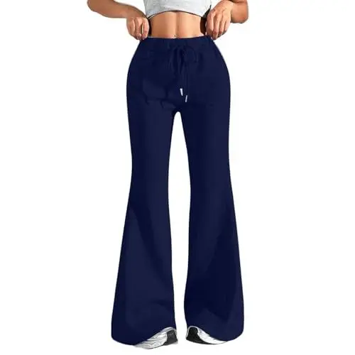 Produktbild: Hose Damen Leicht Baumwolle Sommerhose Loose Freizeithose High Waist Stoffhose Yogahose Casual Einfarbig Schlupfhose Jogginghose Straight Bein Frauen Hosen Jogginghose Sweathoses