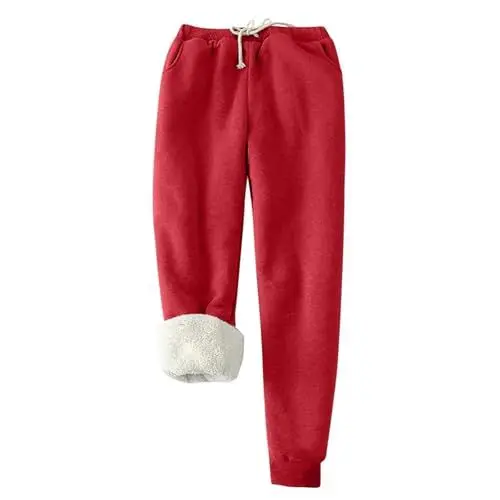 Produktbild: Hose GefüTtert Damen Lang Warme Hose Anzug Damen Wollhose Damen Winter Outdoorhose Damen Wide Leg Damen Cargohosen Joginanzuge Damen Baggy Hose Damen GefüTterte Hose Damen 01-Rot 3XL