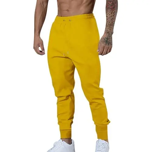 Produktbild: Hose Gelb Herren Lässige und modische Sport- und Fitness-Leggings in Volltonfarbe für Herren Dicke Warme Jogginghose (Yellow, M)