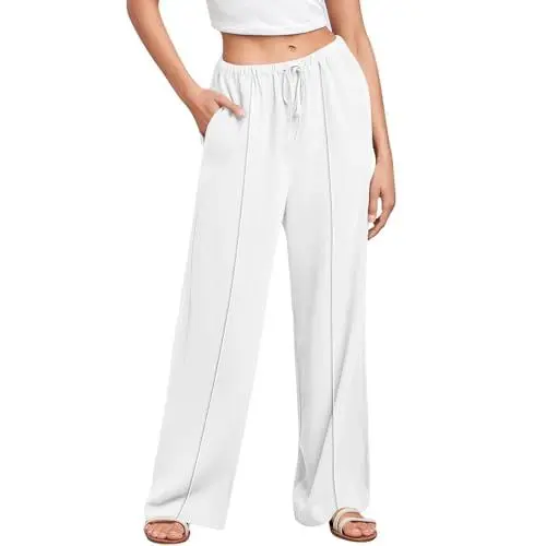 Produktbild: Hose Weites Bein Sommerhose Damen Trainingshose Damen Hosen Damen Elegant Trainingshose Damen Jogginghose Damen Baggy Damenhosen mit Gummizug Weiss Hose Damen Weites Bein Weiß 3XL