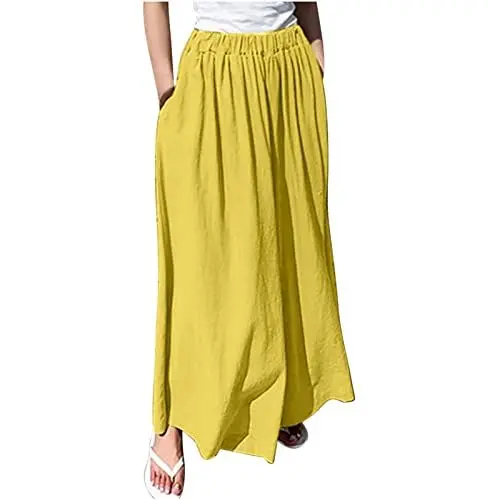 Produktbild: Hosen Damen Baumwolle Leinen Sommerhose Loose Luftig Leinenhose Weitem Bein Hose Einfarbig Mode Jogginghose Baggy Elegant Freizeithose Hohe Taille Sweathose mit Elastischer Bund Bürohose