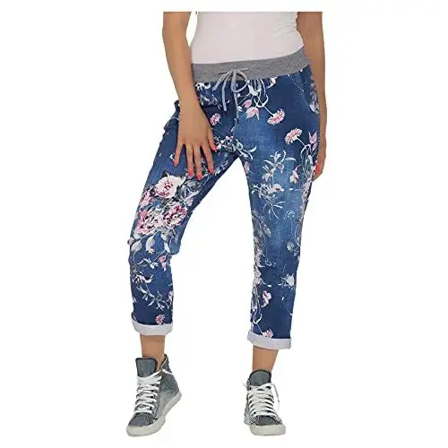 Produktbild: Hosen Damen Grosse GröSsen 56 Weites Bein Blusen Hosen Herren Hosen lässige Stretch Flower Hosen Modehose Hosen Damen Grosse GröSsen 56 Weites Bein Blusen (Blue, M)