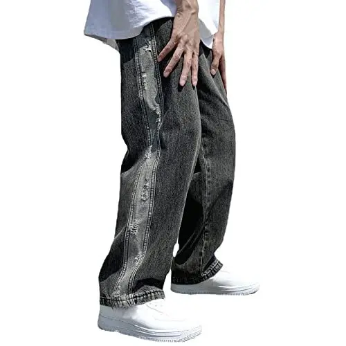 Produktbild: Jeanshose breiter lockerer Fuß Herren Street Plus-Size Hosen Modehose für Herren Herren Hose Modern (Black, M)