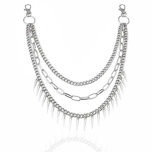 Produktbild: DHSWNNG Hosen Kette, Triple Chains Jeans Ketten Bikerkette Punk Hosenkette Gürtel Portemonnaie Ketten mit Haken Dekorative Tasche Kette Metall Schlüsselkette für Damen Männer