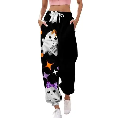 Produktbild: Hosen Teenager Maedchen Baggy Flausch Hose Damen Hose Warm Damen Graue Jogginghose Maedchen Damen Jogginghise Hose mit Gummizug Damen Longshirt Damen Lässig für Leggings Thermo Leggings Halloween
