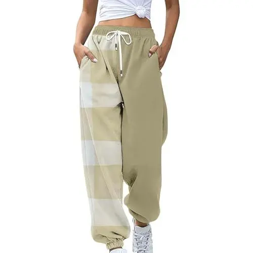 Produktbild: Hosen für Damen Elastische Jogginghose Joggerhose mit Taschen Viskose-Hose Für Damen Flowy Pants (Beige, L)