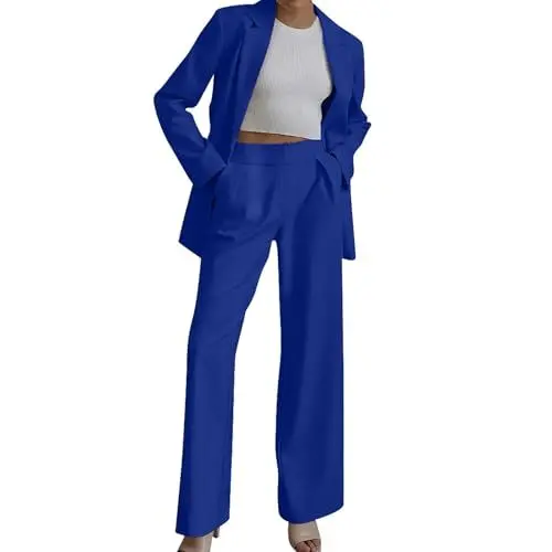 Produktbild: hosenanzug damen sportlich,Hosenanzüge für Damen Festlich Elegant Blazer Streetwear Zweiteiler Hosenanzug Business Modern Anzug Set Revers Sportlich Outfit 2 teiler Sommer Freizeitanzug,Blau XXL