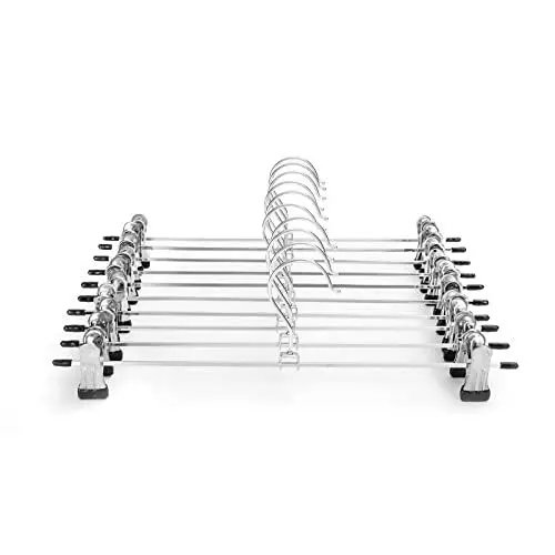 Produktbild: Hosenaufhänger,GUANJUNE 10er-Pack Rockaufhänger mit Verstellbaren Rutschfesten Clips Hosenaufhänger,Platzsparende Metallaufhänger für Mantel Kleidungsstück Jeans,30cm Lange Kleiderbügel(10er Pack)