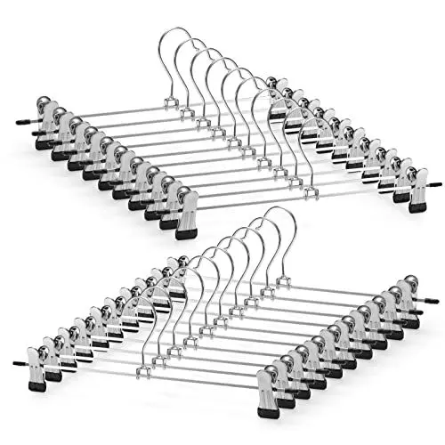 Produktbild: Hosenaufhänger,GUANJUNE 20er-Pack Rockaufhänger mit Verstellbaren Rutschfesten Clips Hosenaufhänger,Platzsparende Metallaufhänger für Mantel Kleidungsstück Jeans,30cm Lange Kleiderbügel(20er Pack)