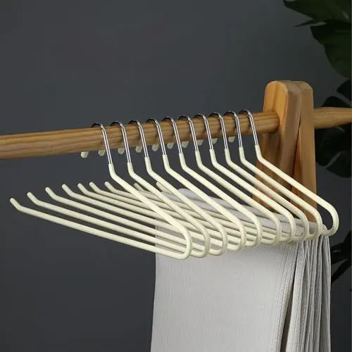 Produktbild: Hosenbügel,12er-Pack hosenbügel platzsparend,hosenbügel Metall, Kleiderbügel Hosen mit Offenen Enden und rutschfest Beschichtung, (Beige-weiß 12)