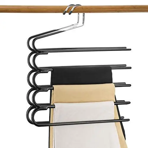 Produktbild: Hosenbügel，2er Set hosenbügel platzsparend，kleiderbügel Hosen schrankorganiser, rutschfeste Polsterung,hosenbügel mehrfach platzsparend für je 5 Jeans, Anzughosen, Schals Krawatten