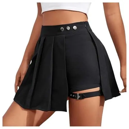 Produktbild: Hosenrock Damen Asymmetrischer Wickelrock für Damen mit Beinbündchen, Lässiger Mini-Skort für die Freizeit Sexy Kurze Hose Damen Culottes Hosen Minirock Asymmetrisch Röcke mit Schnalle