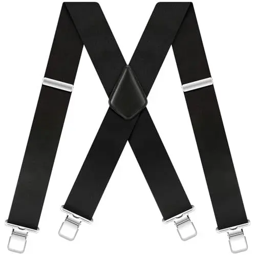 Produktbild: Hosenträger Herren Extra Stark Breit 5cm Elastisch Hosenträger für Herren Verstellbar mit Sehr Starken 4 Metall Clip Einstellbar Suspenders für Arbeitshose Jeans Motorradhose X-form Schwarz
