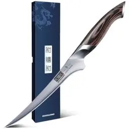 Produktbild: HOSHANHO Filetiermesser 18cm Küchenmesser, Profi Fischmesser und Ausbeinmesser, Fischfiletmesser Ultrascharfer mit Ergonomischem Pakkaholz-Griff