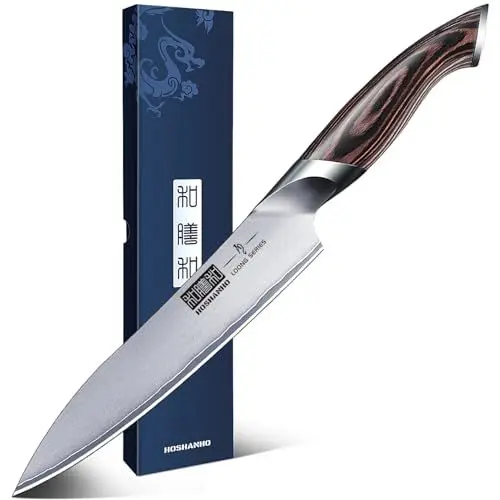 Produktbild: HOSHANHO Kochmesser, Küchenmesser 15cm Gebrauchsmesser aus hochwertigem deutschem Kohlenstoff-Edelstahl, professionelles Kochmesser mit mühelosem ergonomischem Griff
