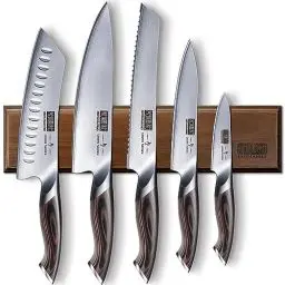 Produktbild: HOSHANHO Messerset 6 Teilig, Ultra Scharfes Küchenmesserset mit Magnetischer Messerhalter, Profi Hochwertigem Carbon Stahl Kochmesserset, Ergonomischer Pakkaholzgriff