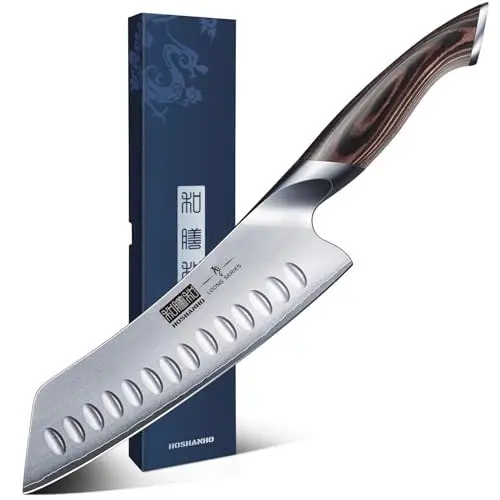 Produktbild: HOSHANHO Santoku Messer, Japanische Küchenmesser Kochmesser Profi Messer, Scharfe Messerklinge mit Ergonomischer Griff, Geschenkbox