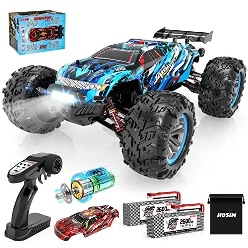 Produktbild: Hosim 1:10 Ferngesteuertes Auto Bürstenloses RC Autos Offroad 1/10 4WD, 68+ km/h, Hobby Grade Offroad Drift RC Monster Truck mit 2 Akkus 40+Min Spielzeit für Kinder, Erwachsene (Blau, X07)
