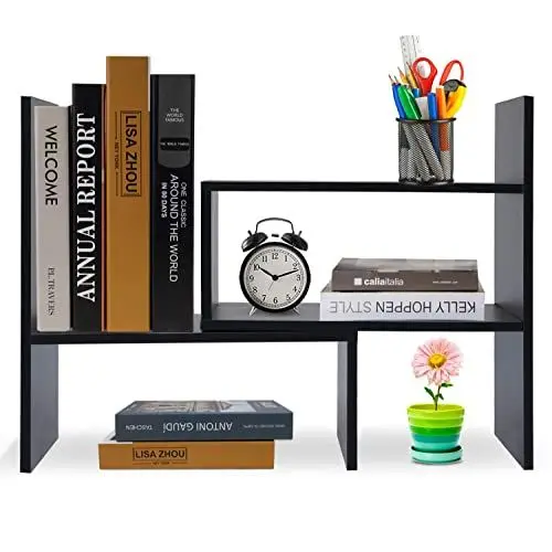 Produktbild: Hossejoy Bücherregal, Einstellbar Standregal Bücherregal, Bücher Halter für Regal, Erweiterbar Standregal Holzregal aus Holz für Büro, Wohnzimmer (Schwarz)