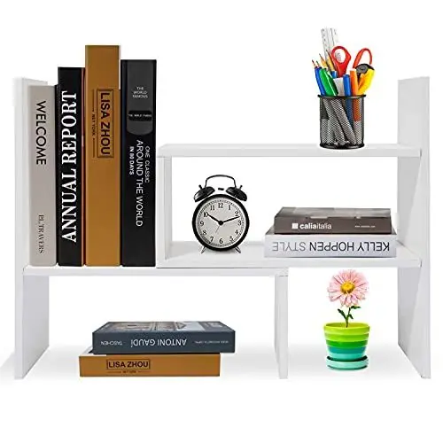 Produktbild: Hossejoy Bücherregal, Einstellbar Standregal Bücherregal, Bücher Halter für Regal, Erweiterbar Standregal Holzregal aus Holz für Büro, Wohnzimmer (Weiß)