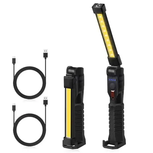 Produktbild: Hossom LED Arbeitsleuchte Werkstattlampe 2 Stücks Taschenlampe Aufladbar, Notlicht COB Handlampe, Geschenke für Männer, Magnetfuß und Haken, Auto Reparatur, Stromausfall, Camping, Wandern, Notfall
