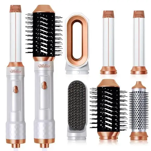 Produktbild: Hot Air Styler 6 in 1, UKLISS Föhnbürste mit 6 Ersatz: 1000W Haartrockner, Airflow-Auto Lockenstab, Lockenbürste, Rundbürstenföhn, Haarglätter für Haar Volumen, Glätten, Locken und Föhnen, Haarpflege