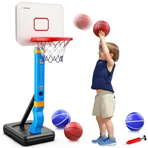 Produktbild: Hot Bee Basketballkorb Kinder Spielzeug, Indoor Outdoor Pool Basketballkorb mit Ständer ab 2 3 4 Jahre Kinder, Spielzeug ab 2-5 Jahre Junge, Verstellbarer Basketball Korb Geschenk Junge