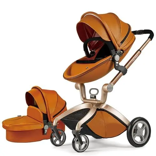 Produktbild: Hot Mom Kinderwagen 2in1 Set Klassik Kombikinderwagen mit Alu-Rahmen/Vollgummireifen (Braun)