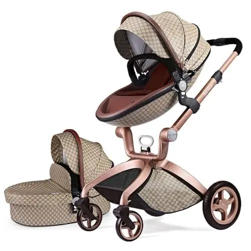 Produktbild: Hot Mom Kinderwagen 2in1 Set Klassik Kombikinderwagen mit Alu-Rahmen/Vollgummireifen (Lattices)