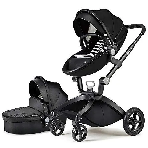 Produktbild: Hot Mom Kinderwagen Klassik Kombikinderwagen 3in1/2in1 set, Alu-Rahmen/Voll-Gummireifen Modell F22, 2022 Style (ohne Autositz, Schwarz), 15.0 kilograms