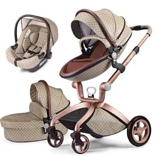 Produktbild: Hot Mom Kinderwagen 3in1 Set Klassik Kombikinderwagen, Modell F22 mit Alu-Rahmen/Vollgummireifen (Lattices)