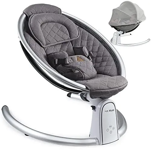 Produktbild: Hot Mom New Babywippe elektrische Babyschaukel Babywiege mit 5 Schwingungsamplituden, Baumwolle, Babyschaukelstuhl mit Musik durch Bluetoothfunktion, 2023 Version (Dunkelgrau)