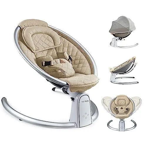 Produktbild: Hot Mom New Baumwolle Babywippe mit Vibration Babywiege mit 5 Schwingungsamplituden, Bluetooth Musik, Leichter Babyschaukelstuhl mit Smoother Schaukelbewegung, 2022 Style (Sand)
