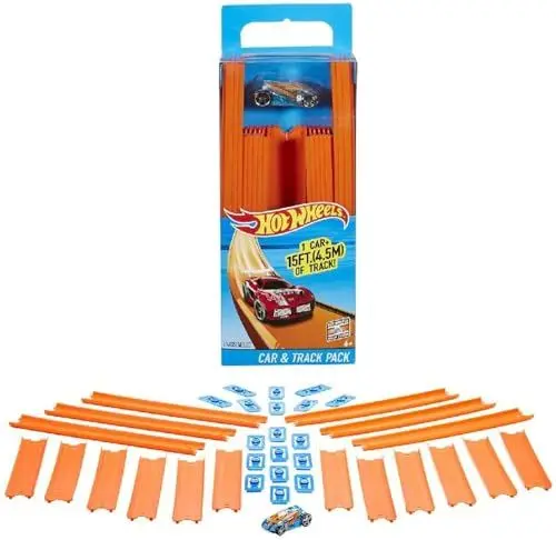 Produktbild: Hot Wheels Bahn Track Builder, Trackteile & Verbindungsstücke (36 Teile) für Autorennbahnen der Hot Wheels Autos, inkl. 1 Spielzeugauto, Auto Spielzeug, Spielzeug ab 4 Jahre, BHT77