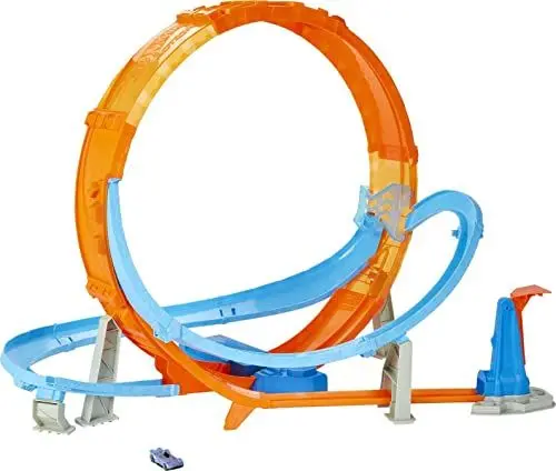 Produktbild: Hot Wheels HCB00 - Riesen Looping Crash Trackset mit ca. 70 cm breitem Looping und 1 Fahrzeug, Spielzeug Autorennbahn ab 5 Jahren