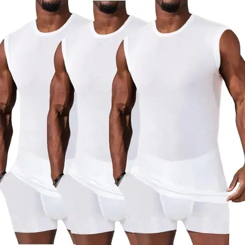 Produktbild: HOTCAT 3er Pack Herren Tank Top Unterhemd mit Rundhals-Ausschnitt aus Baumwolle Männer Weiss