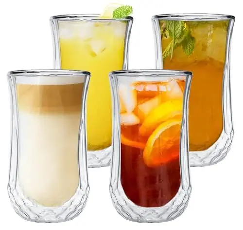 Produktbild: Hot&Cold Latte Macchiato Gläser Set 4x280ml, Doppelwandige Kaffeegläser aus Borosilikatglas, Qualitätsglas, Cappuccino Eiskaffee Tassen, Thermogläser, Teegläser, doppelwandig, isolierende Wirkung