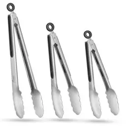Produktbild: HOTEC Edelstahl-Küchenzangen, Set mit 7,6–17,8 cm, 22,9 cm und 30,5 cm, verschließbare Metall-Lebensmittelzange, rutschfester Griff