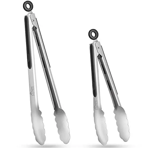 Produktbild: HOTEC Küchenzange Edelstahl Grillzange Hitzebeständigem Silikongriff, Verriegelbare Metallzange, Rutschfester Griff, 23 cm und 30,5 cm(Schwarz)